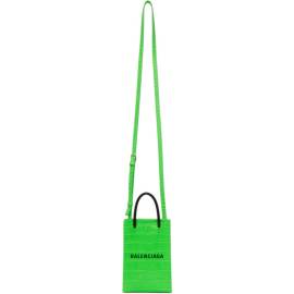 Balenciaga Green Croc Shopping Phone Holder Bag von Balenciaga