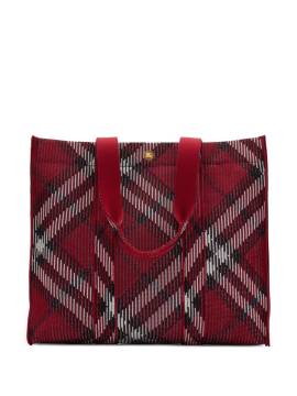 Burberry Mittelgroße gestrickte Tote Bag mit Check - Rot von Burberry