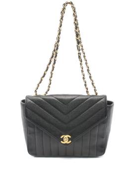 CHANEL Pre-Owned 1991-1994 Schultertasche mit V-Stickerei - Schwarz von CHANEL Pre-Owned