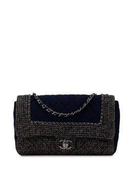 CHANEL Pre-Owned 2014-2015 Jumbo Quilted Jersey and Tweed Chain Flap shoulder bag - Blau von CHANEL Pre-Owned