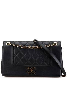 CHANEL Pre-Owned 2016-2017 mittelgroße Mademoiselle Vintage Double Flap Umhängetasche aus Lammleder - Schwarz von CHANEL Pre-Owned