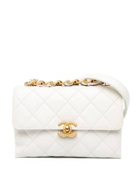 CHANEL Pre-Owned 2021-2023 gesteppte Chain Flap Satchel-Tasche mit CC - Weiß von CHANEL Pre-Owned