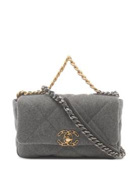 CHANEL Pre-Owned 2021-2023 mittelgroße Wool 19 Flap Satchel-Tasche - Grau von CHANEL Pre-Owned