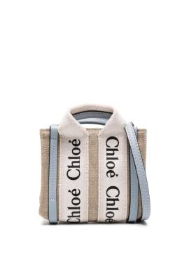 Chloé Woody Mini-Tasche aus Leinen - Nude von Chloé