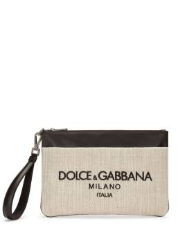 Dolce & Gabbana Canvas-Clutch mit Logo-Stickerei - Nude von Dolce & Gabbana