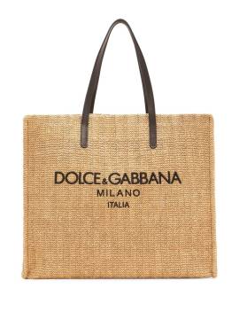 Dolce & Gabbana Shopper aus Bast mit Logo-Stickerei - Nude von Dolce & Gabbana