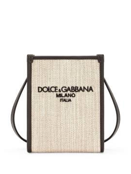 Dolce & Gabbana Kleine Canvas-Schultertasche mit Logo-Stickerei - Nude von Dolce & Gabbana