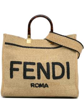 Fendi Pre-Owned 2010-2024 mittelgroße Sunshine Satchel-Tasche aus Raffiabast - Braun von Fendi