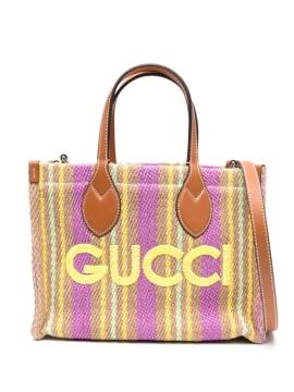 Gucci logo-embroidered striped tote bag - Neutrals von Gucci