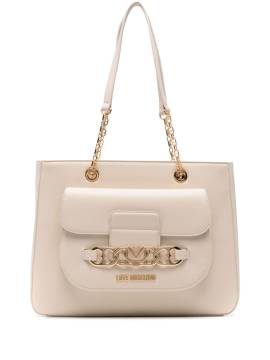 Love Moschino Schultertasche mit Logo-Schild - Nude von Love Moschino