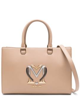 Love Moschino Schultertasche mit Logo-Schild - Nude von Love Moschino