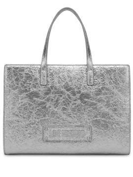 Love Moschino Shopper mit Logo-Schild - Silber von Love Moschino