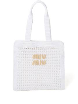 Miu Miu Häkeltasche mit Logo-Applikation - Weiß von Miu Miu