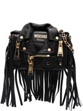 Moschino Biker Schultertasche mit Fransen - Schwarz von Moschino