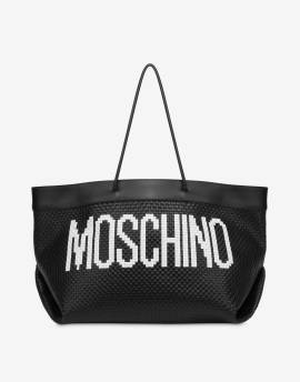 Shopper Aus Geflochtenem Kalbsleder Black & White von Moschino