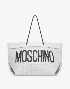 Shopper Aus Geflochtenem Kalbsleder Black & White von Moschino