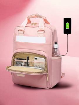 Frauen 15,6 Zoll USB-Ladewasserdichter Multifunktions-Laptop-Tasche Rucksack von Newchic