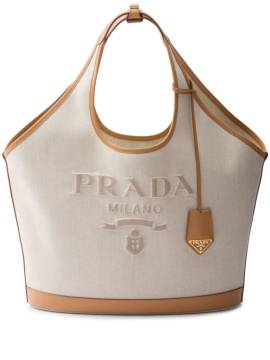 Prada Großer Shopper mit Logo-Stickerei - Nude von Prada
