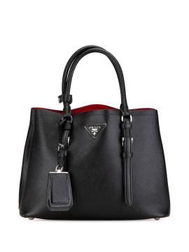 Prada Pre-Owned 2013-2024 mittelgroße Saffiano Cuir Double Satchel-Tasche - Schwarz von Prada