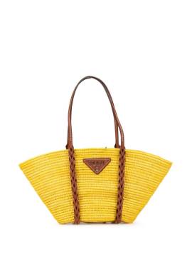 Prada Pre-Owned 2021 Vitello Trimmed Paglia Basket Tote Bag aus Raffiabast - Gelb von Prada