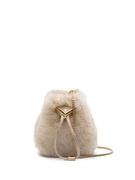 Prada Shearling-Beuteltasche mit Triangel-Logo - Nude von Prada