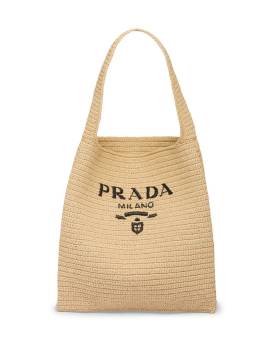 Prada Shopper aus Bast mit Logo-Stickerei - Nude von Prada