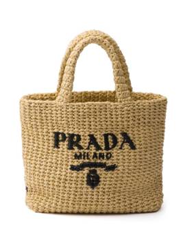 Prada Shopper aus Stroh mit Logo-Stickerei - Nude von Prada