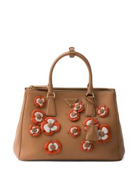 Prada Große Galleria Tasche mit floraler Applikation - Braun von Prada