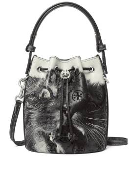 Tory Burch Mini Beuteltasche mit Katzen-Print - Weiß von Tory Burch