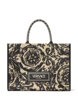 Versace Mittelgroße Barocco Athena Tote Bag aus Raffiabast - Schwarz von Versace