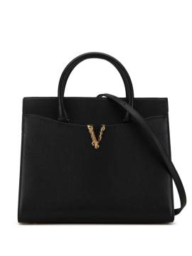 Versace Pre-Owned 2015-2024 große Virtus Satchel-Tasche aus strukturiertem Kalbsleder - Schwarz von Versace