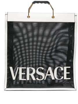 Versace Shopper aus Mesh mit Logo-Patch - Weiß von Versace