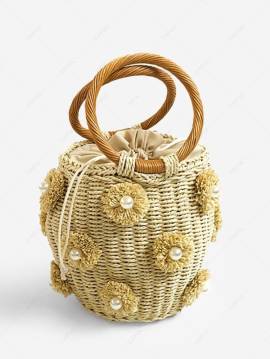 Blumen Applique Künstliche Perle Stroh Bucket Tasche von ZAFUL