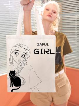 ZAFUL GIRL and Cat Grafik Leinentragetasche von ZAFUL
